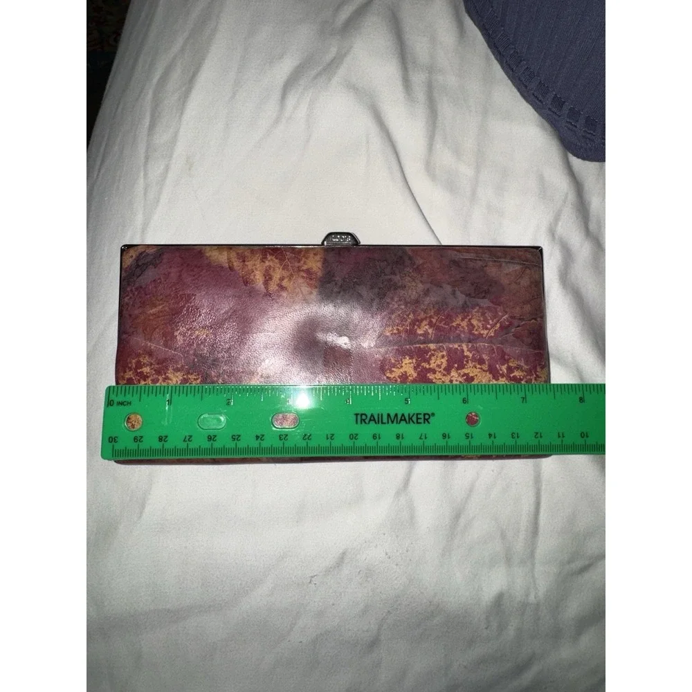 LODIS Genuine Leather Framed Clutch Wallet Watercolor Print Vintage